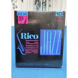 Rico Select Jazz Alto Saxophone Reeds Strength 3 Hard, Filed - Sealed Box of 10